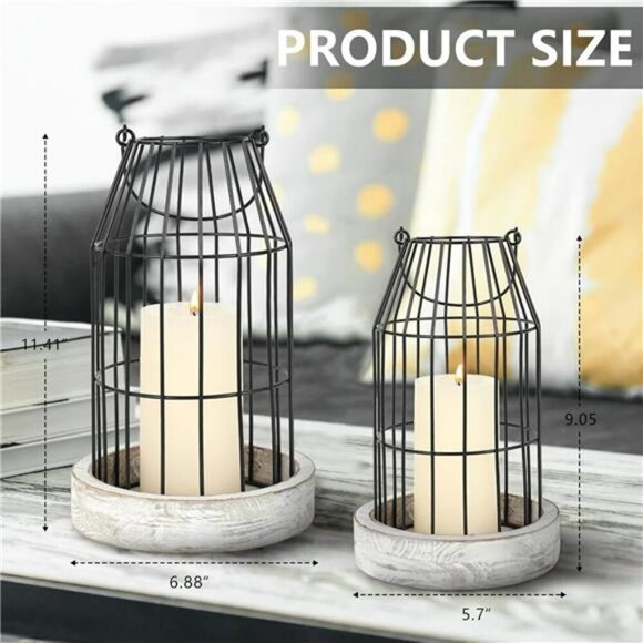 Rustic Wire Metal Cloche Set Decorative Candle Lantern Farmhouse Indoor Outdoor - Picture 6 of 8